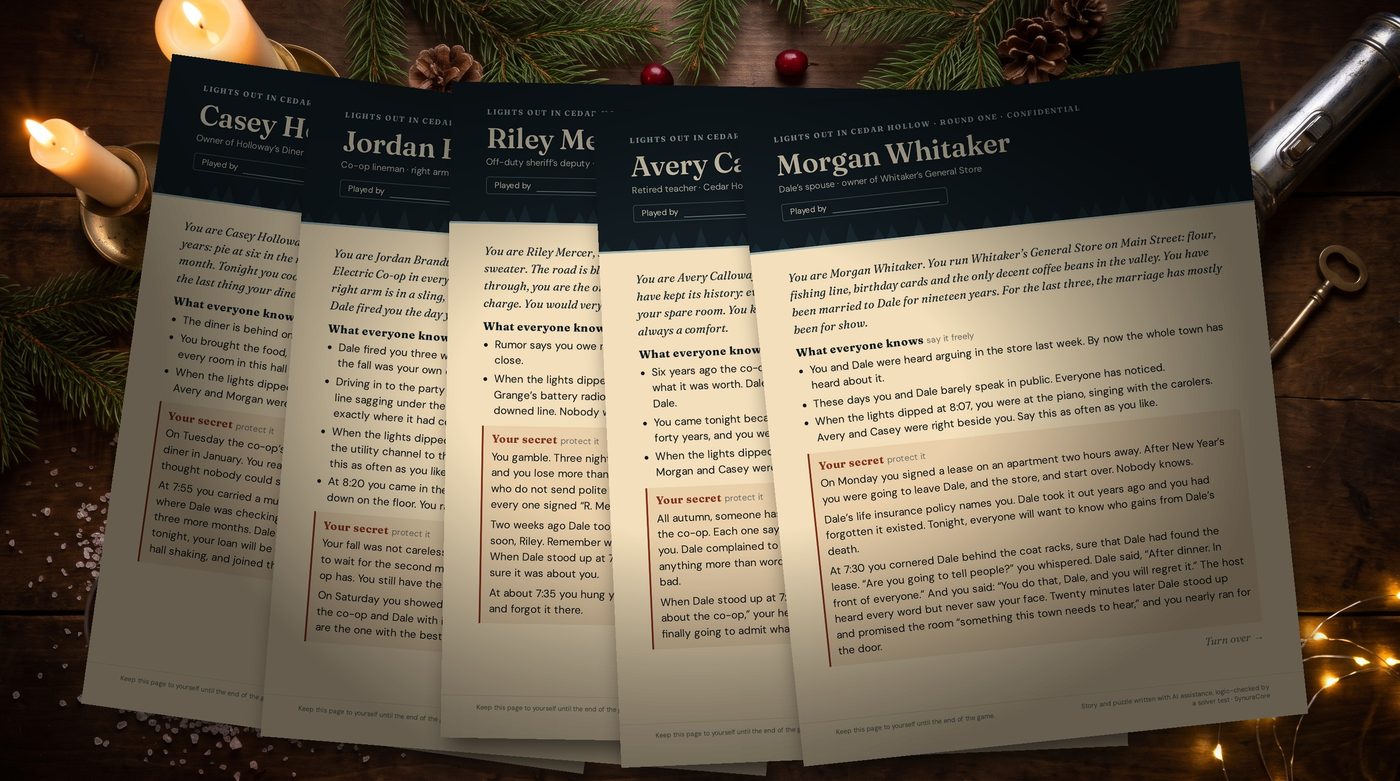 Six character booklets, three rounds each